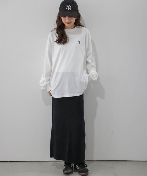La-gemme(ラジェム)の「U.S. POLO ASSN. 別注 ワンポイント刺繍オーバーサイズロンT(Tシャツ/カットソー・レディース・ブラック/ブラウン/ネイビー/ホワイト/グレー・フリー)」の6枚目の写真
