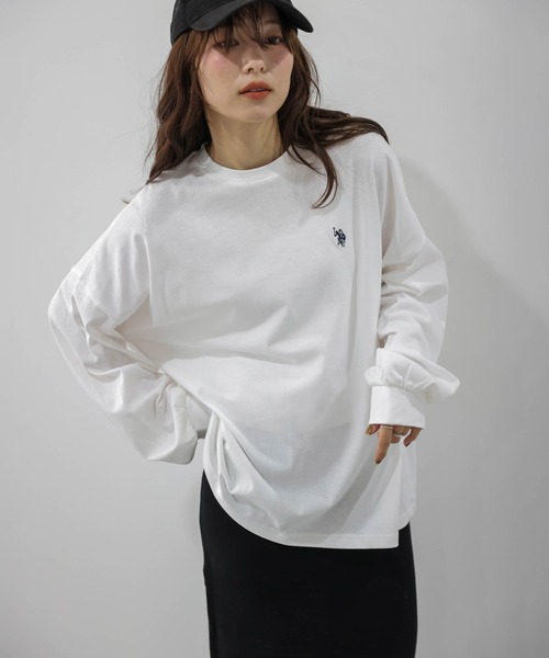La-gemme(ラジェム)の「U.S. POLO ASSN. 別注 ワンポイント刺繍オーバーサイズロンT(Tシャツ/カットソー・レディース・ブラック/ブラウン/ネイビー/ホワイト/グレー・フリー)」の8枚目の写真