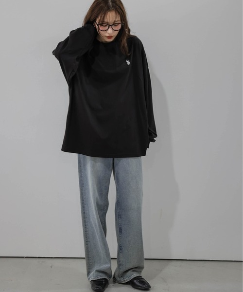 La-gemme(ラジェム)の「U.S. POLO ASSN. 別注 ワンポイント刺繍オーバーサイズロンT(Tシャツ/カットソー・レディース・ブラック/ブラウン/ネイビー/ホワイト/グレー・フリー)」の9枚目の写真