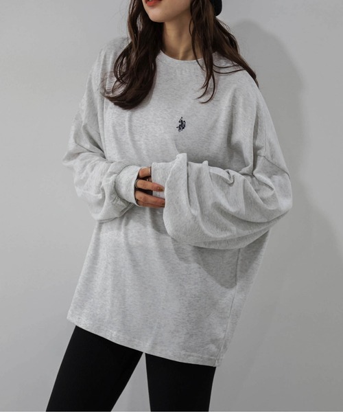 La-gemme(ラジェム)の「U.S. POLO ASSN. 別注 ワンポイント刺繍オーバーサイズロンT(Tシャツ/カットソー・レディース・ブラック/ブラウン/ネイビー/ホワイト/グレー・フリー)」の13枚目の写真