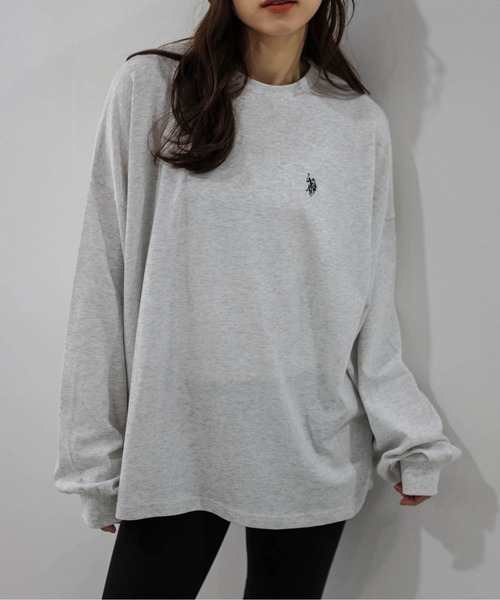 La-gemme(ラジェム)の「U.S. POLO ASSN. 別注 ワンポイント刺繍オーバーサイズロンT(Tシャツ/カットソー・レディース・ブラック/ブラウン/ネイビー/ホワイト/グレー・フリー)」の14枚目の写真