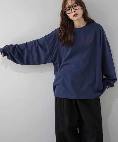 La-gemme(ラジェム)の「U.S. POLO ASSN. 別注 ワンポイント刺繍オーバーサイズロンT(Tシャツ/カットソー・レディース・ブラック/ブラウン/ネイビー/ホワイト/グレー・フリー)」の21枚目の写真