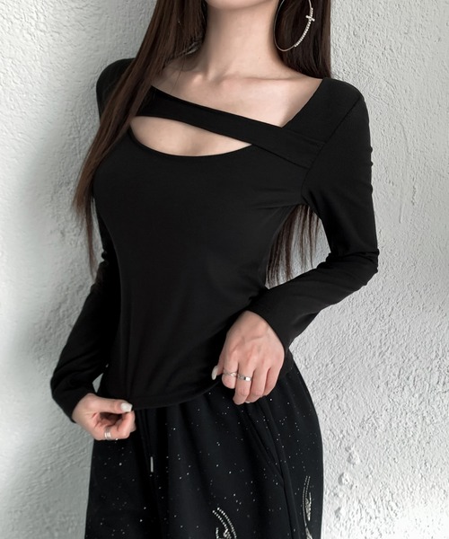 VEILA(ヴェイラ)の「アシンメトリーデザイントップス(Tシャツ/カットソー・レディース・ホワイト/ブラック/グレー・S/M/L)」の2枚目の写真