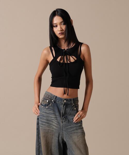 DeEVA（ディーヴァ）の「DeEVA/ディーヴァ/CUTOUT LACE-UP TANK（タンクトップ・レディース・ブラック/グレー・F）」の3枚目の写真