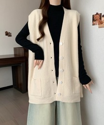 前開きロングニットベスト