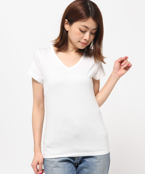 MOUSSY（マウジー）の「V/N BASIC TEE（Tシャツ/カットソー・レディース・オフホワイト/ブラック・1/2）」の10枚目の写真