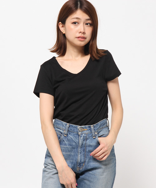 MOUSSY（マウジー）の「V/N BASIC TEE（Tシャツ/カットソー・レディース・オフホワイト/ブラック・1/2）」の11枚目の写真