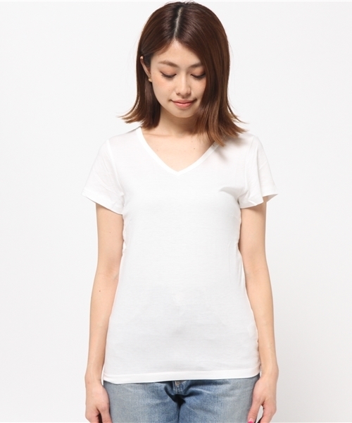 MOUSSY（マウジー）の「V/N BASIC TEE（Tシャツ/カットソー・レディース・オフホワイト/ブラック・1/2）」の3枚目の写真