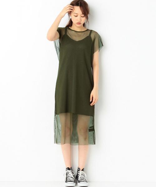 Another Edition（アナザーエディション）の「ワッフルキャミ＆チュールワンピース/AEMBC　ワッフルCAMI＆チュールOP◆（ワンピース・レディース・ブラック/ピンク/オリーブ・FREE）」の2枚目の写真