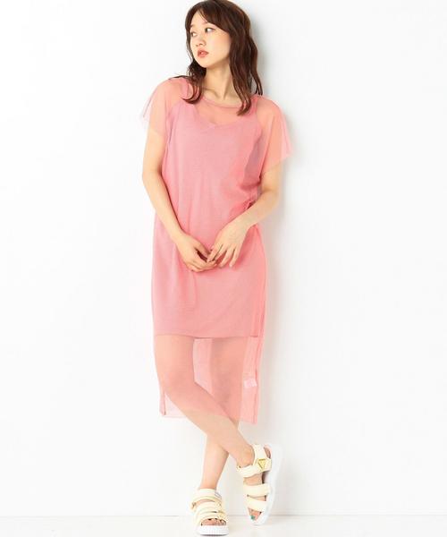 Another Edition（アナザーエディション）の「ワッフルキャミ＆チュールワンピース/AEMBC　ワッフルCAMI＆チュールOP◆（ワンピース・レディース・ブラック/ピンク/オリーブ・FREE）」の3枚目の写真