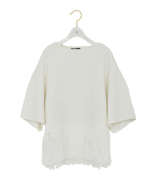 Drawer フリンジ付ニット白 DRAWER フリンジニットホワイト