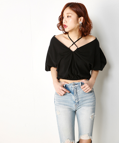 SLY(スライ)の「DARLIN DAHLIA ギャザーTOPS(タンクトップ・レディース・ブルー系その他/ブラックミックス/ブラック/オレンジ系その他/ホワイト・1/2)」の3枚目の写真