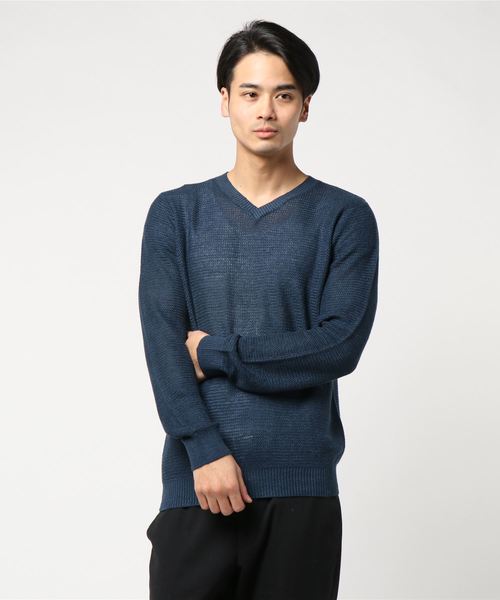 MONSIEUR NICOLE（ムッシュニコル）の「グラフィックジャカード クルーネックニット（ニット/セーター・メンズ・インディゴブルー/ブラック/グレー/ベージュ/ブルー/ピンク/ホワイト・LARGE/MEDIUM/M/L/XL）」の5枚目の写真