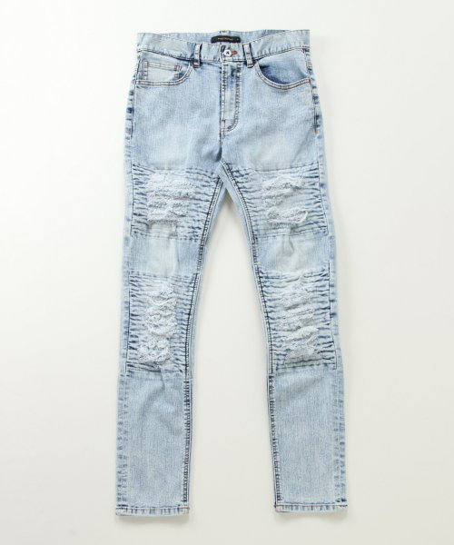 VENCEEXCHANGE（ヴァンスエクスチェンジ）の「デニムダメージバイカー風スキニー（デニムパンツ・メンズ・ライトブルー/ブラック/ベージュ・S/M/L）」の3枚目の写真