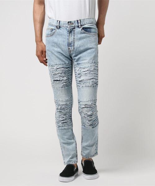 VENCEEXCHANGE（ヴァンスエクスチェンジ）の「デニムダメージバイカー風スキニー（デニムパンツ・メンズ・ライトブルー/ブラック/ベージュ・S/M/L）」の7枚目の写真