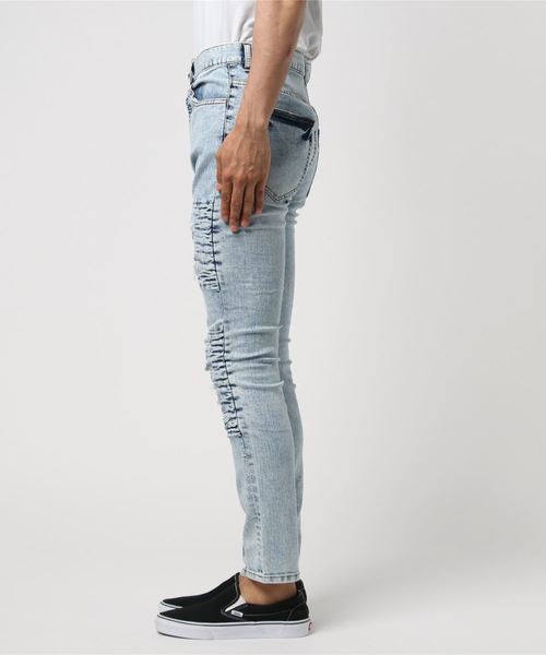 VENCEEXCHANGE（ヴァンスエクスチェンジ）の「デニムダメージバイカー風スキニー（デニムパンツ・メンズ・ライトブルー/ブラック/ベージュ・S/M/L）」の5枚目の写真