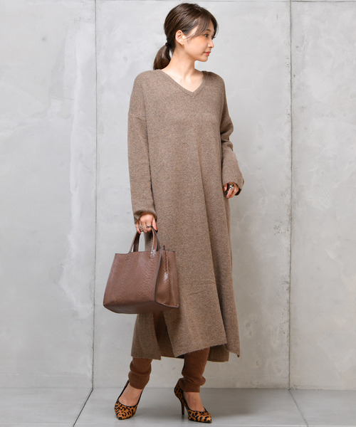 DouDou（ドゥドゥ）の「ストレッチニットワンピース（ワンピース・レディース・ベージュ/ネイビー/レッド/モカ・FREE）」の16枚目の写真