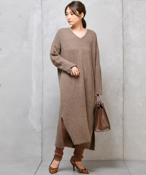 DouDou（ドゥドゥ）の「ストレッチニットワンピース（ワンピース・レディース・ベージュ/ネイビー/レッド/モカ・FREE）」の17枚目の写真