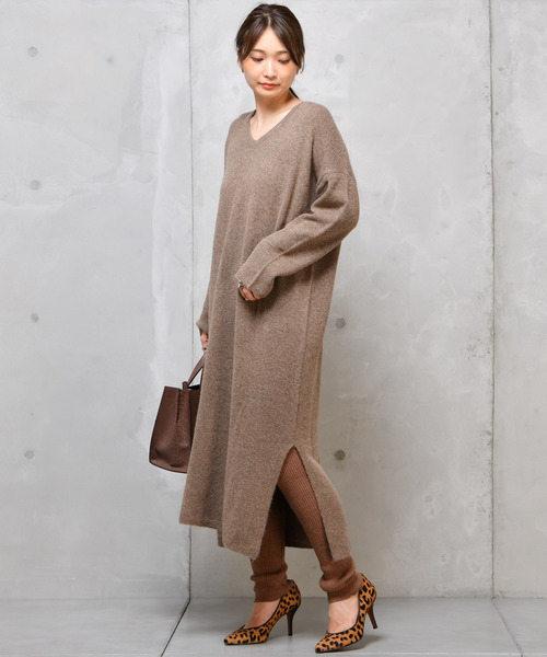 DouDou（ドゥドゥ）の「ストレッチニットワンピース（ワンピース・レディース・ベージュ/ネイビー/レッド/モカ・FREE）」の18枚目の写真