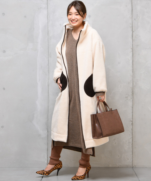 DouDou（ドゥドゥ）の「ストレッチニットワンピース（ワンピース・レディース・ベージュ/ネイビー/レッド/モカ・FREE）」の10枚目の写真