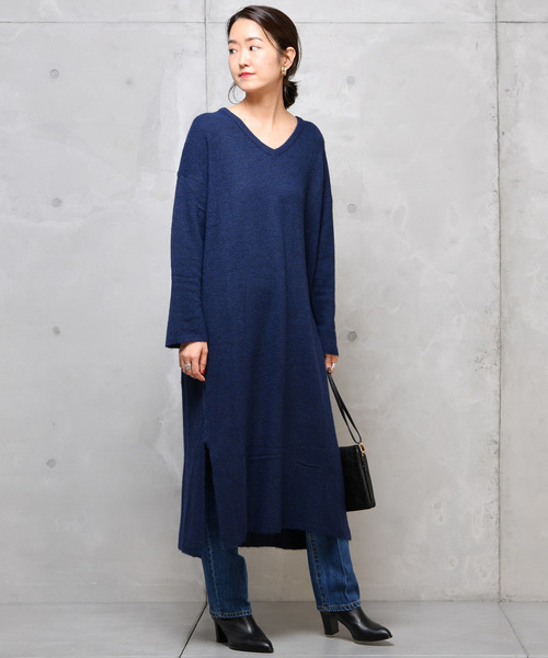 DouDou（ドゥドゥ）の「ストレッチニットワンピース（ワンピース・レディース・ベージュ/ネイビー/レッド/モカ・FREE）」の12枚目の写真