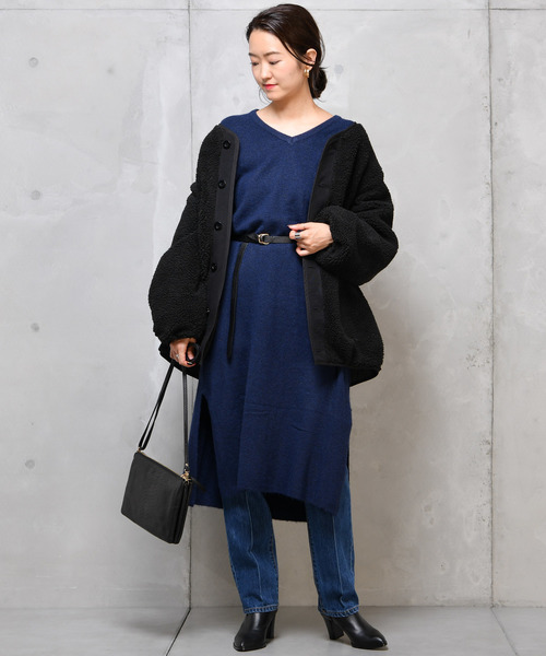 DouDou（ドゥドゥ）の「ストレッチニットワンピース（ワンピース・レディース・ベージュ/ネイビー/レッド/モカ・FREE）」の14枚目の写真