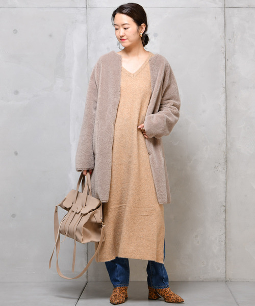 DouDou（ドゥドゥ）の「ストレッチニットワンピース（ワンピース・レディース・ベージュ/ネイビー/レッド/モカ・FREE）」の6枚目の写真