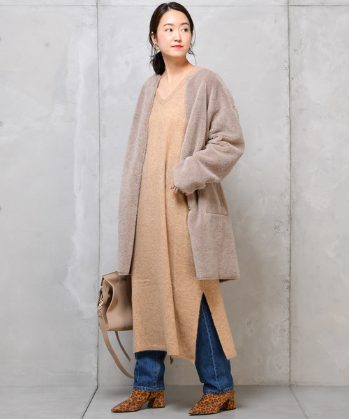 DouDou（ドゥドゥ）の「ストレッチニットワンピース（ワンピース・レディース・ベージュ/ネイビー/レッド/モカ・FREE）」の7枚目の写真