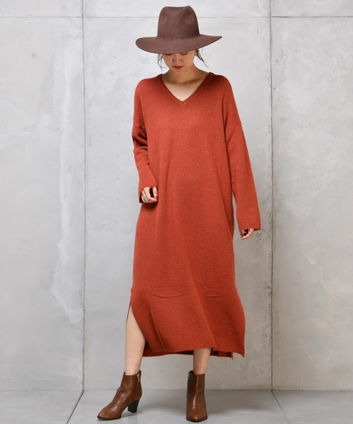 DouDou（ドゥドゥ）の「ストレッチニットワンピース（ワンピース・レディース・ベージュ/ネイビー/レッド/モカ・FREE）」の8枚目の写真