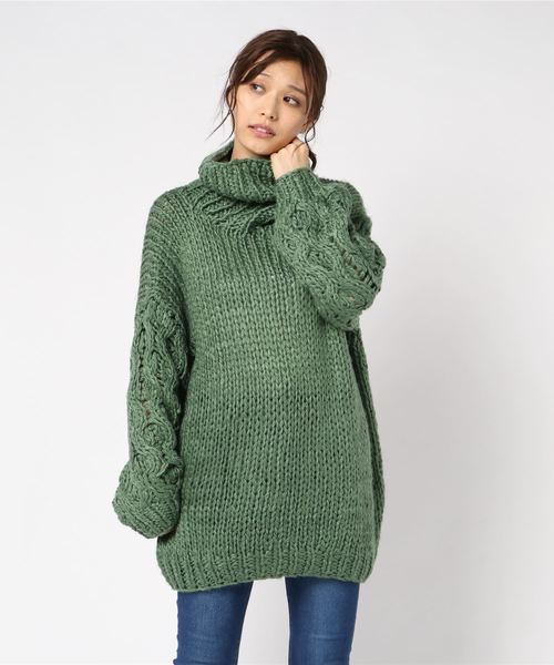 go slow caravan（ゴースローキャラバン）の「アクリルローゲージタートル ニットワンピース（ワンピース・レディース・ブラック/カーキ/オレンジ・FREE）」の3枚目の写真