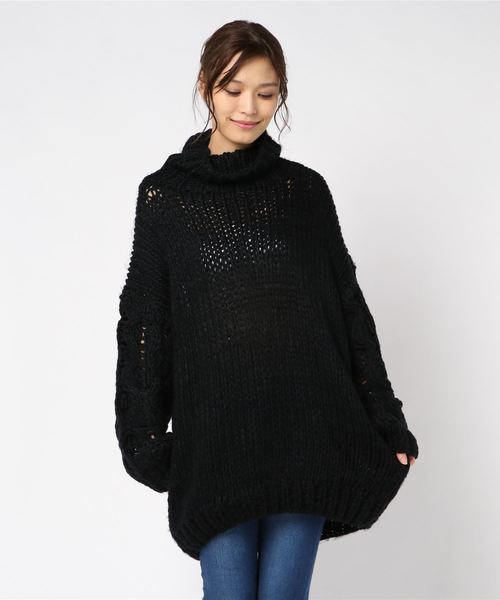 go slow caravan（ゴースローキャラバン）の「アクリルローゲージタートル ニットワンピース（ワンピース・レディース・ブラック/カーキ/オレンジ・FREE）」の2枚目の写真