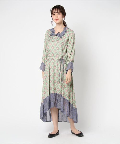 another important culture（アナザーインポータントカルチャー）の「折紙プリント異素材切替アシンメトリーワンピース（ワンピース・レディース・ピンク/ブルー/グリーン・S）」の2枚目の写真