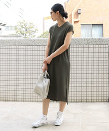 ワッフルVネックTシャツワンピース