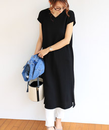 ワッフルVネックTシャツワンピース