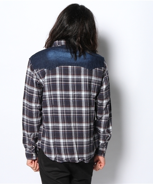 VENCEEXCHANGE（ヴァンスエクスチェンジ）の「M チェック×デニムシャツLS（シャツ/ブラウス・メンズ・ネイビー/レッド・SMALL/LARGE/MEDIUM）」の5枚目の写真