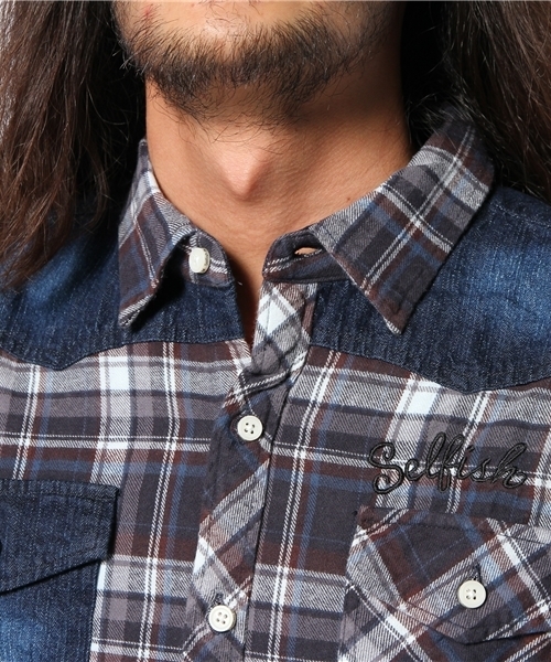 VENCEEXCHANGE（ヴァンスエクスチェンジ）の「M チェック×デニムシャツLS（シャツ/ブラウス・メンズ・ネイビー/レッド・SMALL/LARGE/MEDIUM）」の6枚目の写真