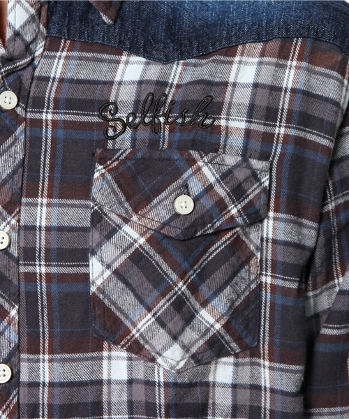 VENCEEXCHANGE（ヴァンスエクスチェンジ）の「M チェック×デニムシャツLS（シャツ/ブラウス・メンズ・ネイビー/レッド・SMALL/LARGE/MEDIUM）」の8枚目の写真