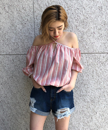 ENVYM | ＳＴＲＩＰＥ ＯＦＦ ＳＨＯＵＬＤＥＲ ＢＳ(シャツ/ブラウス)