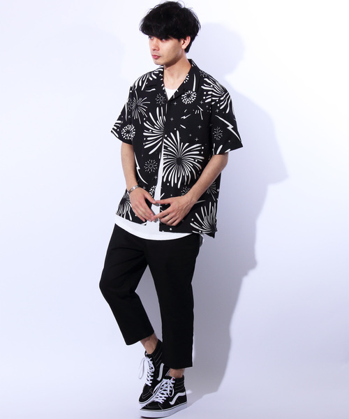 ８(eight)（エイト）の「総柄シャツ ファイヤー柄 シャツ 開襟シャツ（シャツ/ブラウス・メンズ・ホワイト/ブラック/マルチ・MEDIUM/LARGE/X-LARGE）」の18枚目の写真