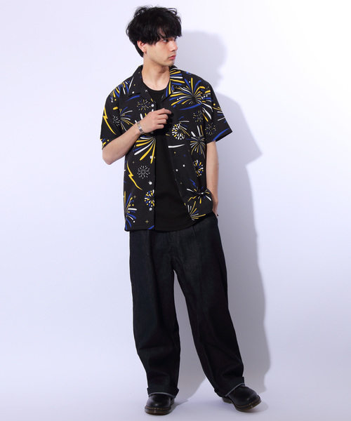 ８(eight)（エイト）の「総柄シャツ ファイヤー柄 シャツ 開襟シャツ（シャツ/ブラウス・メンズ・ホワイト/ブラック/マルチ・MEDIUM/LARGE/X-LARGE）」の9枚目の写真