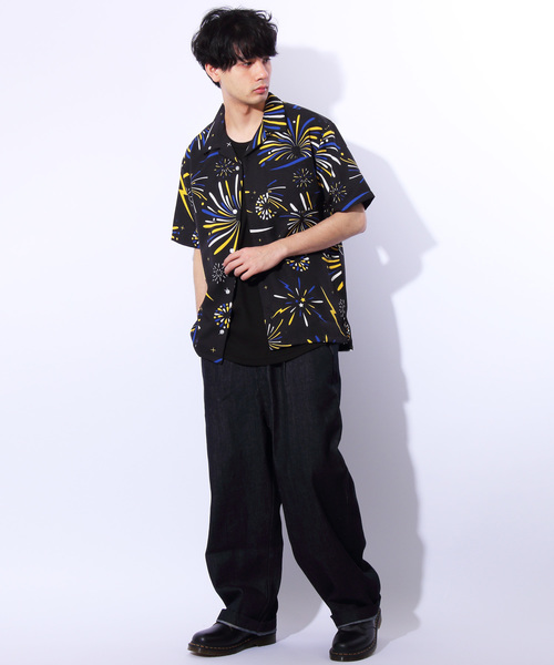 ８(eight)（エイト）の「総柄シャツ ファイヤー柄 シャツ 開襟シャツ（シャツ/ブラウス・メンズ・ホワイト/ブラック/マルチ・MEDIUM/LARGE/X-LARGE）」の12枚目の写真