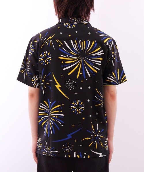８(eight)（エイト）の「総柄シャツ ファイヤー柄 シャツ 開襟シャツ（シャツ/ブラウス・メンズ・ホワイト/ブラック/マルチ・MEDIUM/LARGE/X-LARGE）」の7枚目の写真