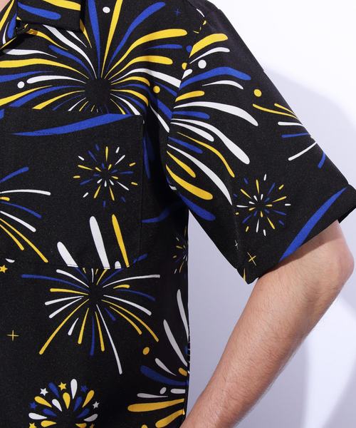 ８(eight)（エイト）の「総柄シャツ ファイヤー柄 シャツ 開襟シャツ（シャツ/ブラウス・メンズ・ホワイト/ブラック/マルチ・MEDIUM/LARGE/X-LARGE）」の8枚目の写真