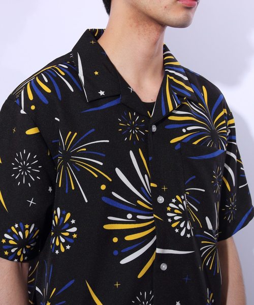 ８(eight)（エイト）の「総柄シャツ ファイヤー柄 シャツ 開襟シャツ（シャツ/ブラウス・メンズ・ホワイト/ブラック/マルチ・MEDIUM/LARGE/X-LARGE）」の14枚目の写真