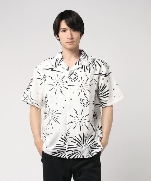 ８(eight)（エイト）の「総柄シャツ ファイヤー柄 シャツ 開襟シャツ（シャツ/ブラウス・メンズ・ホワイト/ブラック/マルチ・MEDIUM/LARGE/X-LARGE）」の5枚目の写真