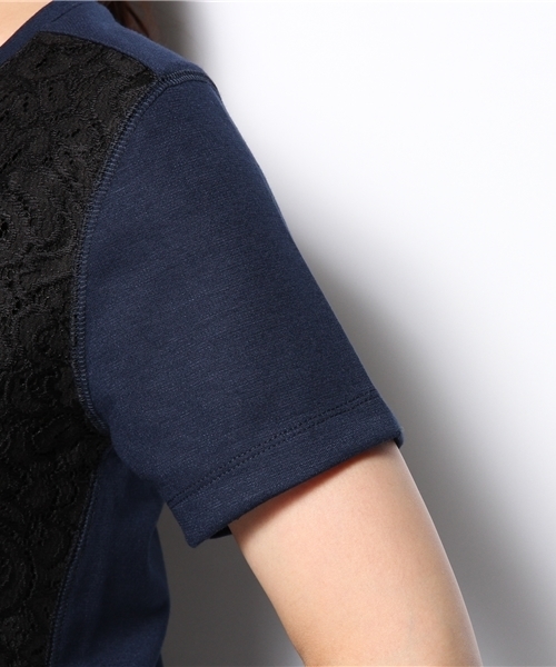 green label relaxing（グリーンレーベルリラクシング）の「GC N/Cレースキリカエ S/S POカットソー ◆（Tシャツ/カットソー・レディース・ホワイト/ブラック/オレンジ・フリー）」の7枚目の写真