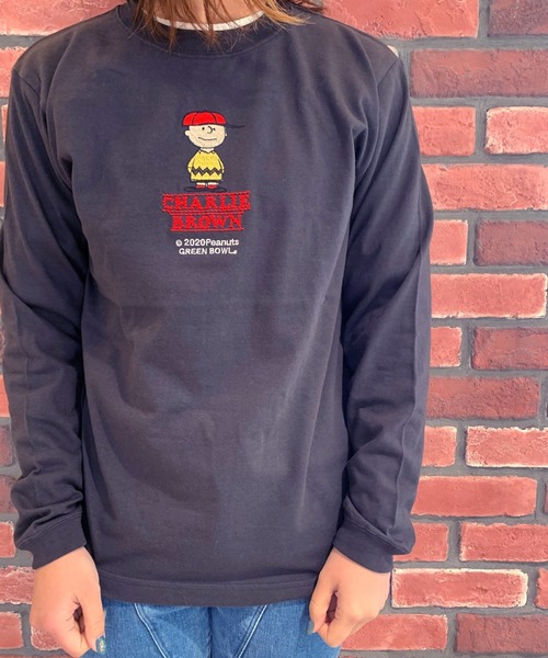 SNOOPY×OLD BETTY'S(スヌーピーカケルオールドベティーズ)の「SNOOPY Embroidery Long Sleeve T-shirts/スヌーピー 刺繍 長袖 Tシャツ ロンT(Tシャツ/カットソー)」|ブラック系その他5