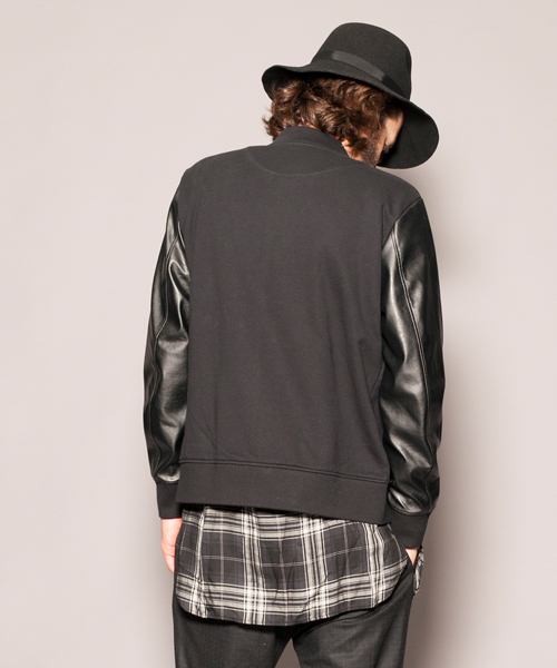 MONKEY TIME（モンキータイム）の「MT ∴ カット フェイクレザー アワード ジャケット/アウター（ブルゾン・メンズ・ブラック/ネイビー・LARGE/MEDIUM/X-LARGE/SMALL）」の5枚目の写真