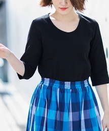 Uネック7分袖カットトップス