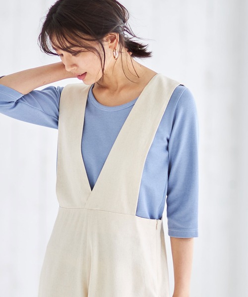 &. NOSTALGIA（アンドドットノスタルジア）の「Ｕネック7分袖カットトップス（Tシャツ/カットソー・レディース・ブラック/ベージュ/サックスブルー・FREE）」の18枚目の写真